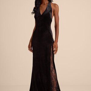 Lulus Calisto Black Velvet Halter Mermaid Maxi Dress - Size S